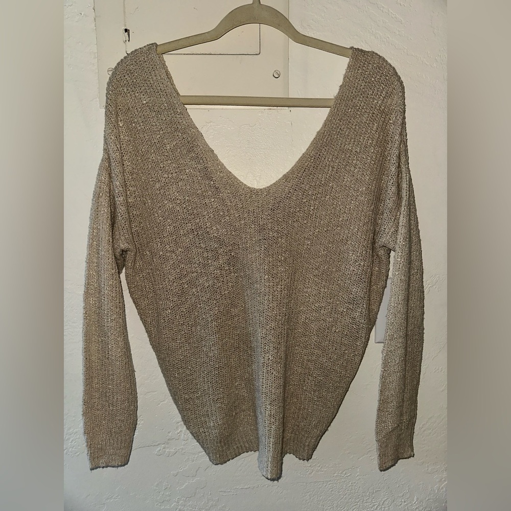 moon & madison Beige/Tan V-Neck Lightweight Knit Sweater